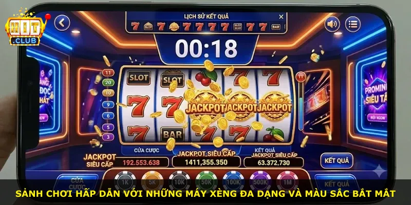 Sảnh chơi hấp dẫn với những máy xèng đa dạng và màu sắc bắt mắt